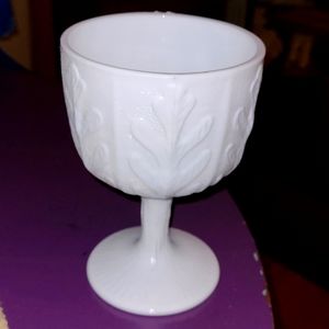 Vintage FTD 1975 Milk Glass Goblet Vase Oak Leaf Candy Dish Florist Container